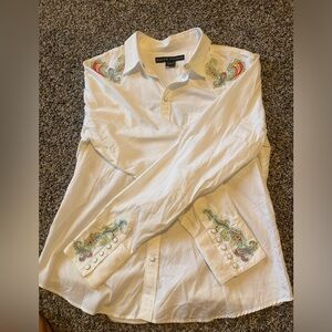 RALPH LAUREN button up vintage western top, women, size 12, white, embroidered